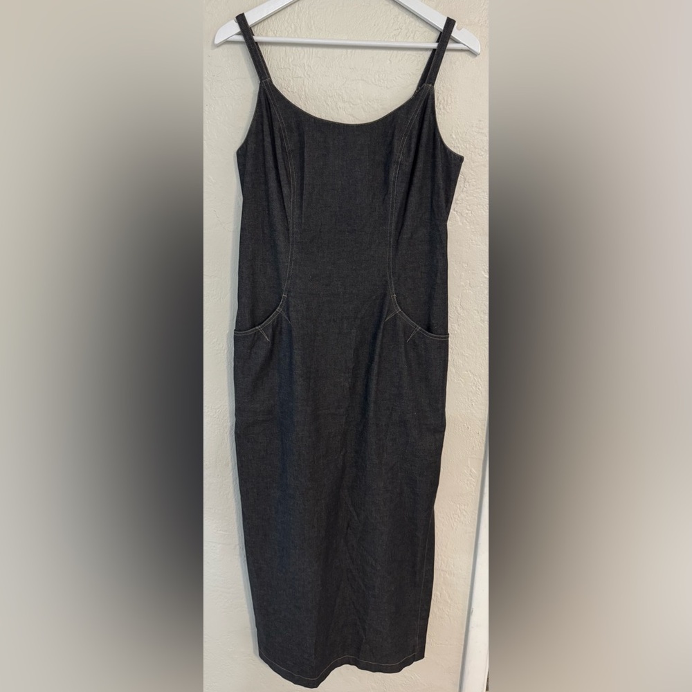 Vintage 90s Y2K 00s Denim Jean Maxi Dress Grunge Dark Feminine Leopard Lined